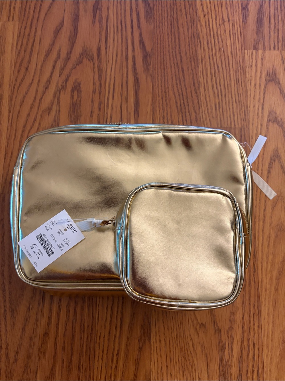 J. Crew two piece Shiny Metallic Gold Cosmetic Travel Pouch